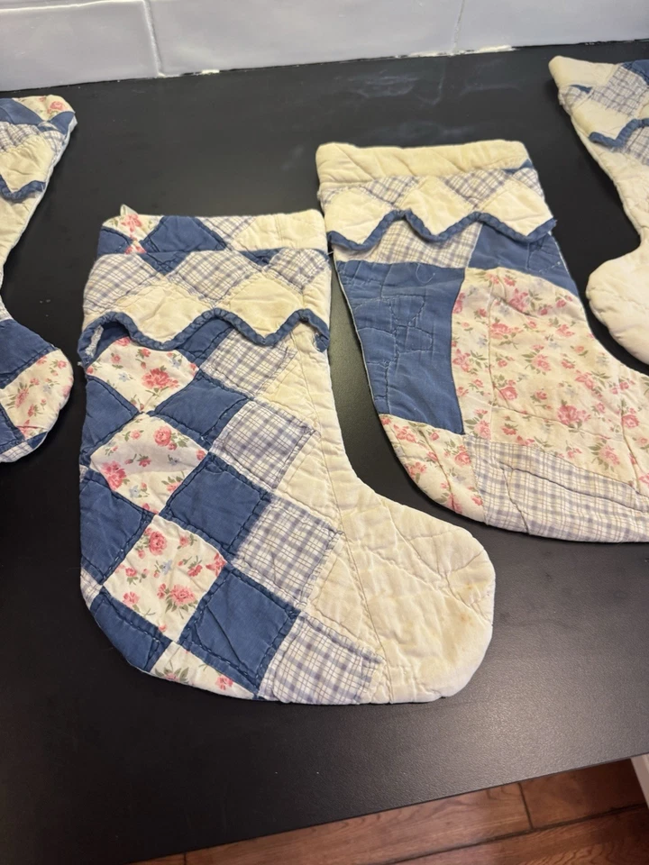 4 Medias de Navidad De Colección Acolchadas Cortador Hecho a Mano Cottagecore Vacaciones Antiguos Tiempos Foto 4 de 4