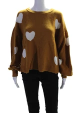 Madewell Womens Wool Textured Long Sleeve Heart Print Knit Sweater Brown Size S