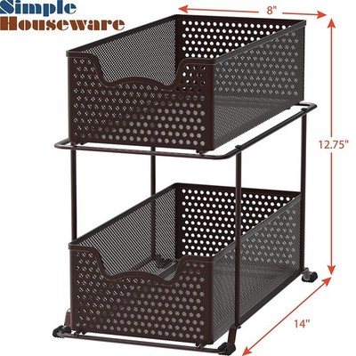 Simple Houseware 2-Tier Basket Drawer Bronze 2-Pack