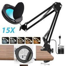 15X Magnifying Glass Desk Light Magnifier LED Lamp Reading Lamp With Lid Clamp