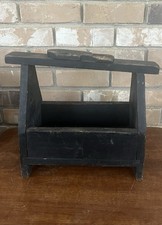 Antique Wooden Shoe Shine Box with Footrest   Primitive Handmade
