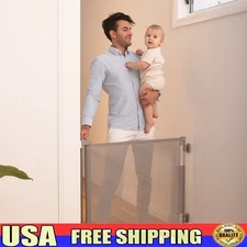 Retractable Baby Gate 55in Wide 33in Tall Adjustable Safety Gate Kids Pets New