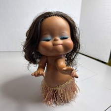 Vintage 1970s Hula Girl Doll 10    Made in Hong Kong   Grass Skirt Souvenir