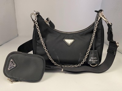 Authentic PRADA Re-edition 2005 Black Nylon Leather Mini Handbag