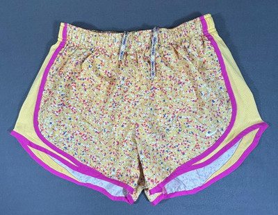 Nike Women's Dri Fit Shorts Icon Floral Tempo Tennis Running Yellow Size M