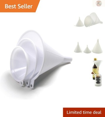 Set of 3 White Plastic Funnels - Kitchen Essentials for Easy Liquid Transfers
