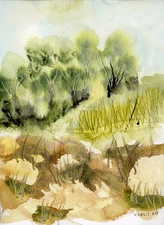 Original Watercolor Painting, Abstract landscape by Vasil Vasilev