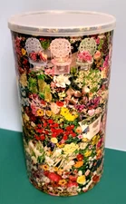 Flower Decoupage Canister Decorative Cylinder Storage OOAK Display Box with Lid