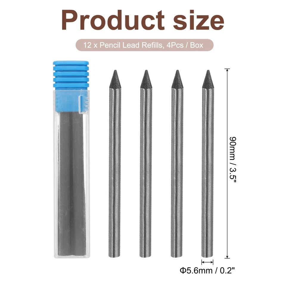 12Pcs 5.6mm 2B Carpenter Pencil Lead Refills, Solid Dry Pencil Refills, Black - Image 2 of 4