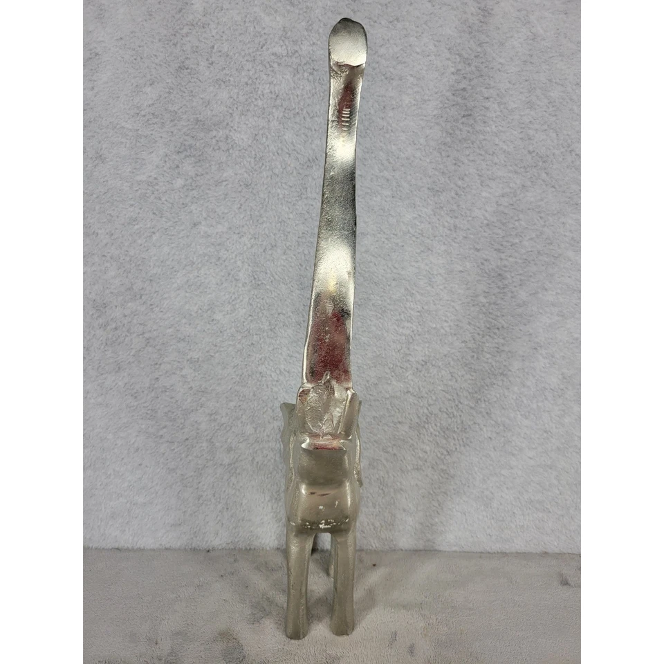 Estatua de elefante plateado decoración del hogar tronco largo estatuilla de metal macizo India 19" Foto 3 de 4