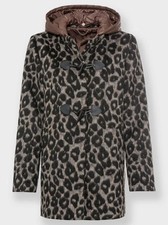 👍Mantel im Trachtenlook  Leoprint grau-schwarz Gr. 48, mit Kapuze Neu