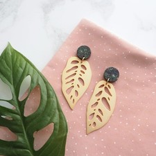 Gold Monstera Obliqua Leaf Plant Earrings