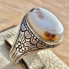 Sulaimani Agate Yemen Stone Men  s 925 Sterling Silver Ring                 