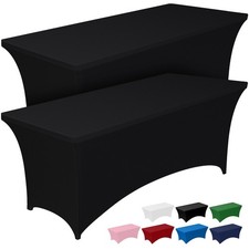Spandex Tablecloth 2 Pack 6FT, Black Tight, Fitted, Washable and Wrinkle Resis