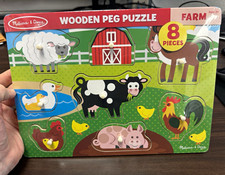 Melissa  Doug Wooden Farm Peg Puzzle 8 Pieces Ages 2 MPN 9050