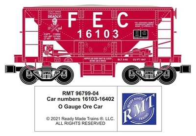 RMT  96799-04 FEC FLORIDA EAST COAST ORE CAR with LOAD O GA 3 RAIL RD. # 16393