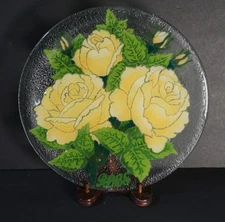 Peggy Karr Limited Series 11" Glass Rose Plate #1555 Decorative Flower Dish