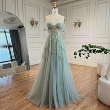 Green Beaded Evening Dresses A-Line Off Shoulder Luxury Wedding Party Gowns