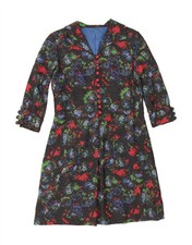 VINTAGE Womens 3/4 Sleeve Sheath Dress UK 12 Medium Black Floral AN09