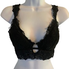 Aerie Bra Bralette Womens Size Small Black Lace Adjustable Straps Gold Accents