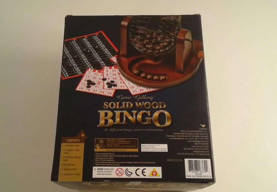 Juego de bingo de madera maciza Cardinal Game Gallery, jaula, tarjetas, fichas, caja abierta nueva Foto 2 de 4