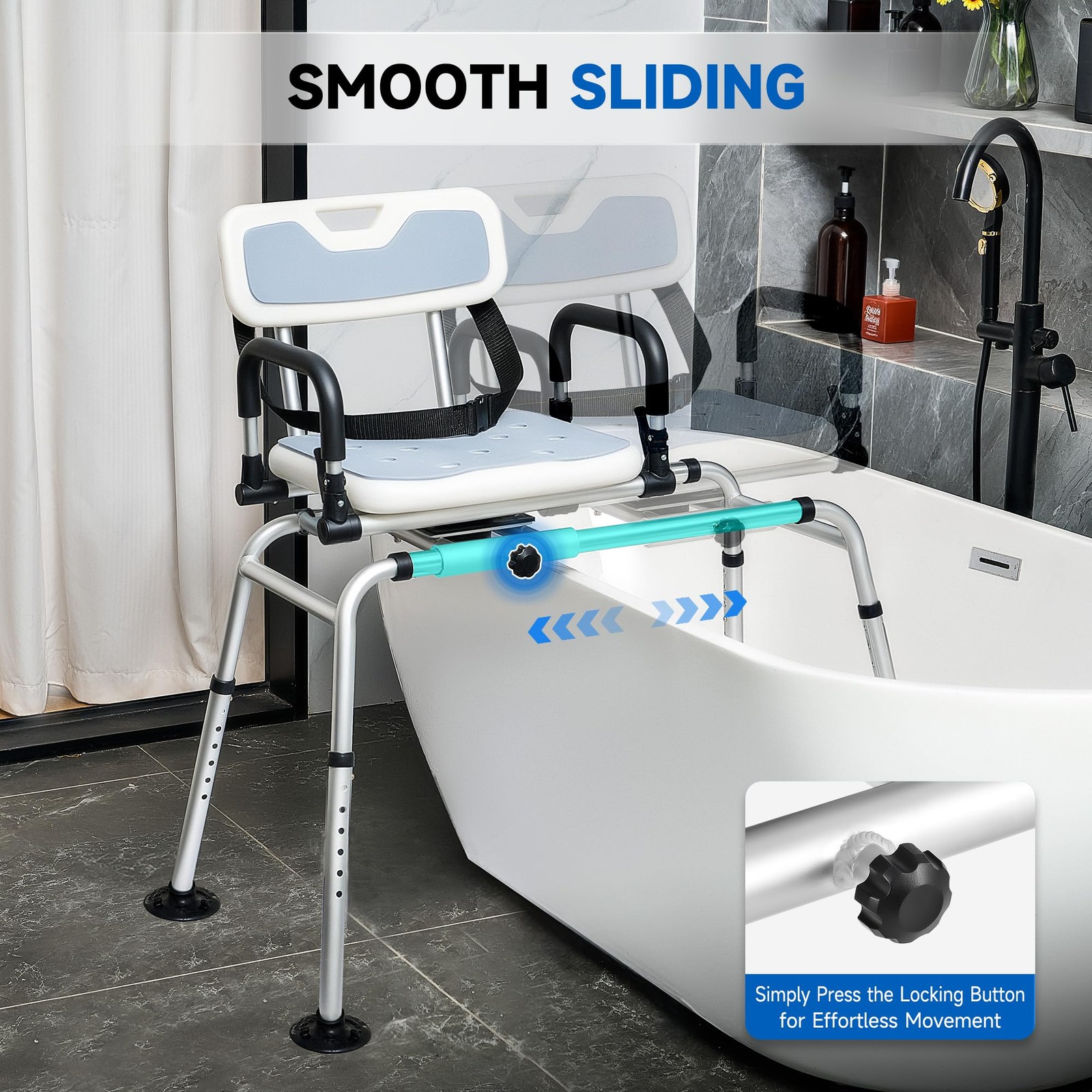 CO-Z Sliding Shower Chair with 360° Swivel Seat, 12-Level Tub Transfer Bench ...