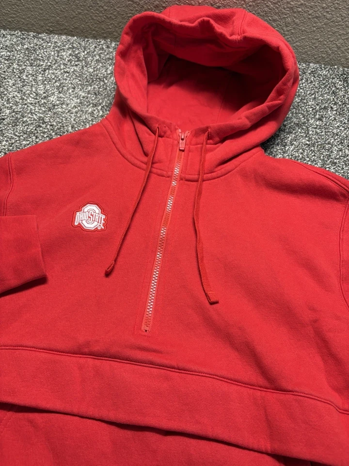 耐克 Campus Ohio State 连帽衫男式中号红色袋鼠保护套口袋 1/4 拉链 — 第 2/4 张图片