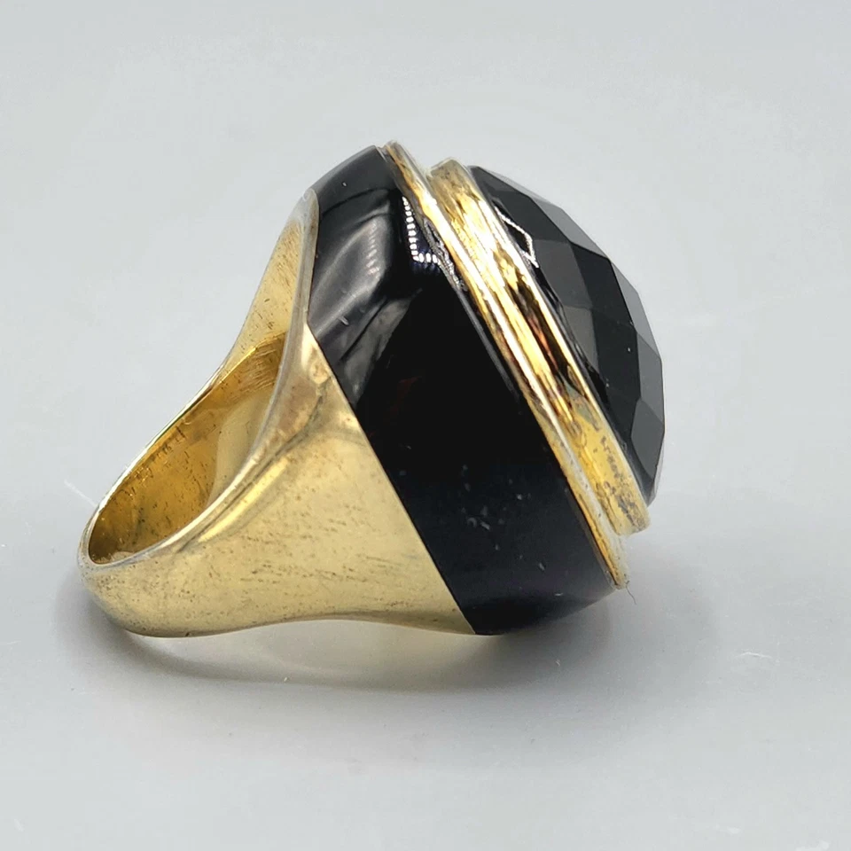 Anillo llamativo de ónix a cuadros Vermeil de plata de ley talla 6 21,4 g Foto 4 de 4