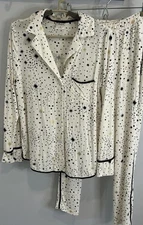 Soma 2pc Long Sleeve Pants Sleepwear Lounge Set Soft Ivory Black Gold Print S