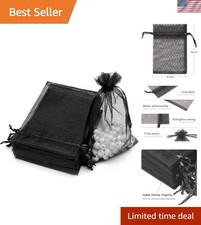 Elegant 100PCS Black Organza Drawstring Bags for Weddings  Events - 4x6in