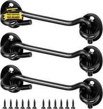 3 Pack Hook and Eye Latches 4 Inch Black Stainless Steel Barn Door Lock Solid Ho