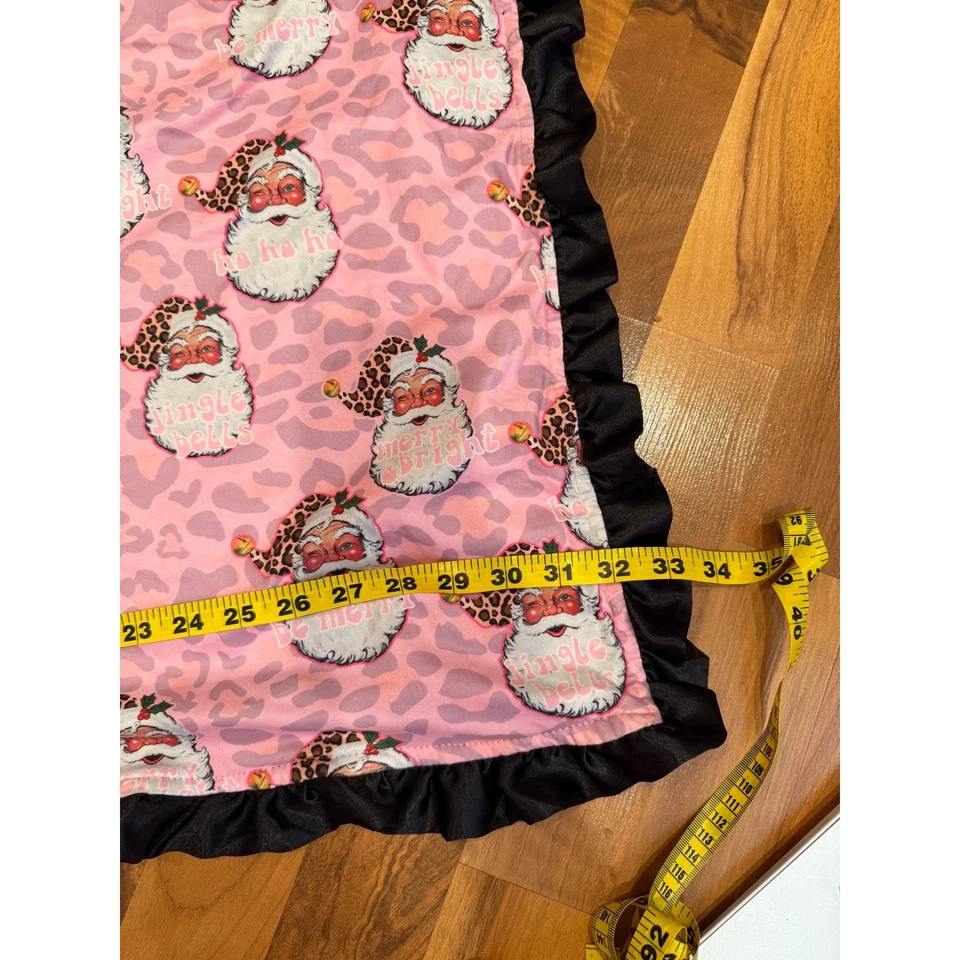 Manta de bebé rosa leopardo Santa borde con volantes negro Navidad vacaciones asiento de coche cuna Foto 4 de 4