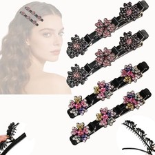 4PCS Sparkling Crystal Stone Braided Hair Clips for Muticolor B