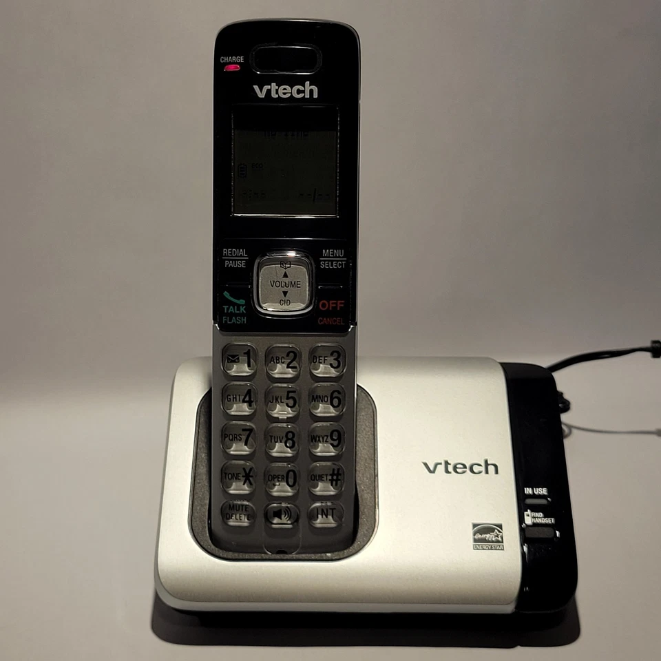 Teléfono inalámbrico VTech CS6719 con base de identificación de llamadas cable de alimentación de batería manual del usuario Foto 2 de 4