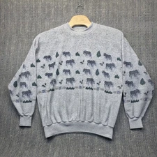 VTG 90s Art Unlimited Moose All Over Print Sweatshirt XL Made in USA Vermont