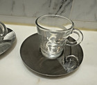 NESPRESSO View Espresso Cups Saucers Glass Stainless 2 Cups Demitasse EUC — photo 3