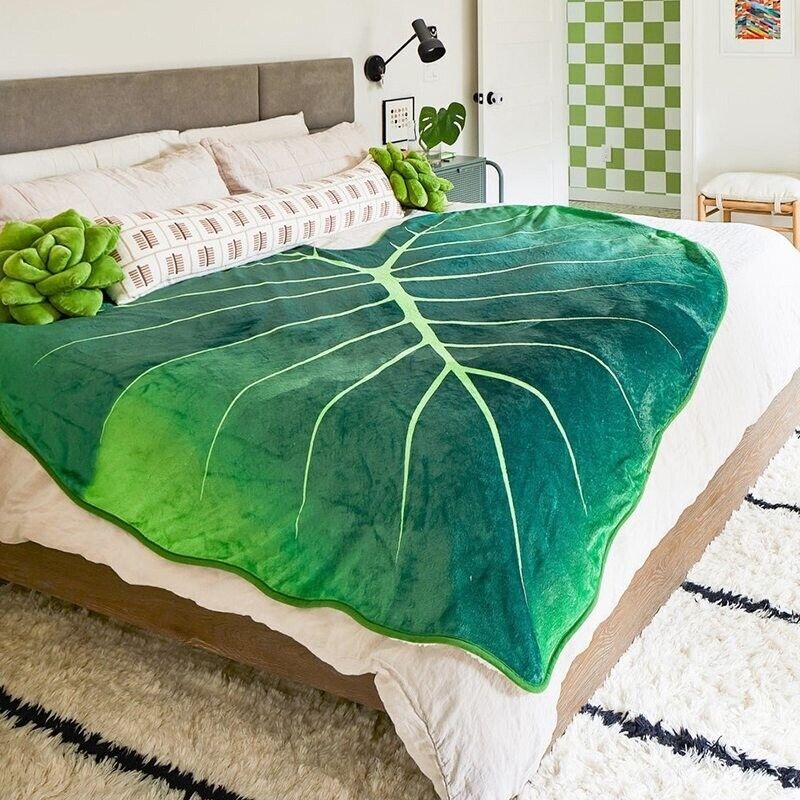 Manta de franela en forma de hoja - Sofá suave y elegante...