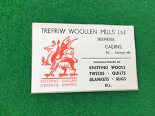 TREFRIW WOOLEN MILLS  VINTAGE  CARD   ADHERED ON  PAPER    10/6 CM  CAERNS