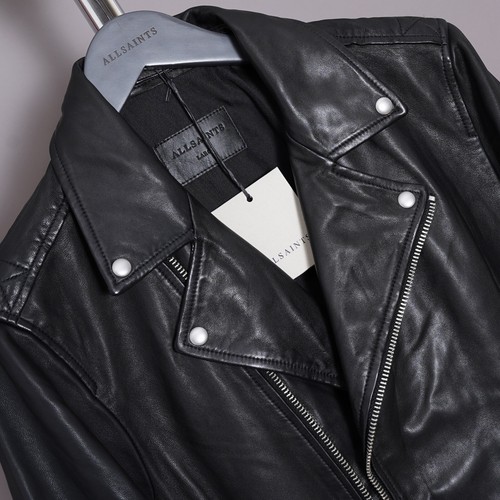 ALL SAINTS Leather Jacket LARGE Mens Black Biker Bomber GRAIL Celebrity MILO L - Picture 7 of 21