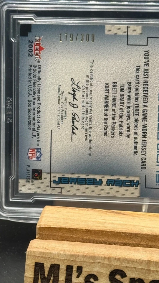 Brady Favre Warner 2002 Fleer Box Score #SIN GAME WEAR JERSEY RACK/300 Arena 8 Foto 3 de 3