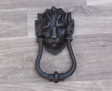 Ancien heurtoir porte porte face lion en fonte anneau coffre poignée de tract...