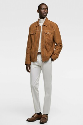 New Zara Men Suede Western Jacket S Camel leather jeans blazer