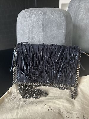 STELLA MCCARTNEY Clutch Tasche Schultertasche Kette Navy Grau-Silber
