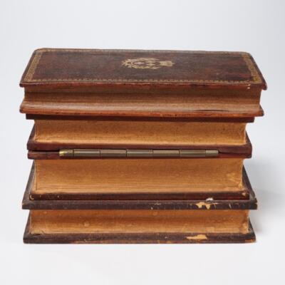Antique Leather Book French Liquor Decanter Tantalus Faux