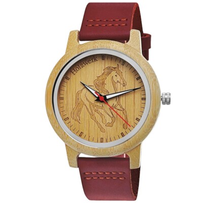 Holzwerk TORI RED Leder Holz Armband Uhr mit Pferd Motiv in rot