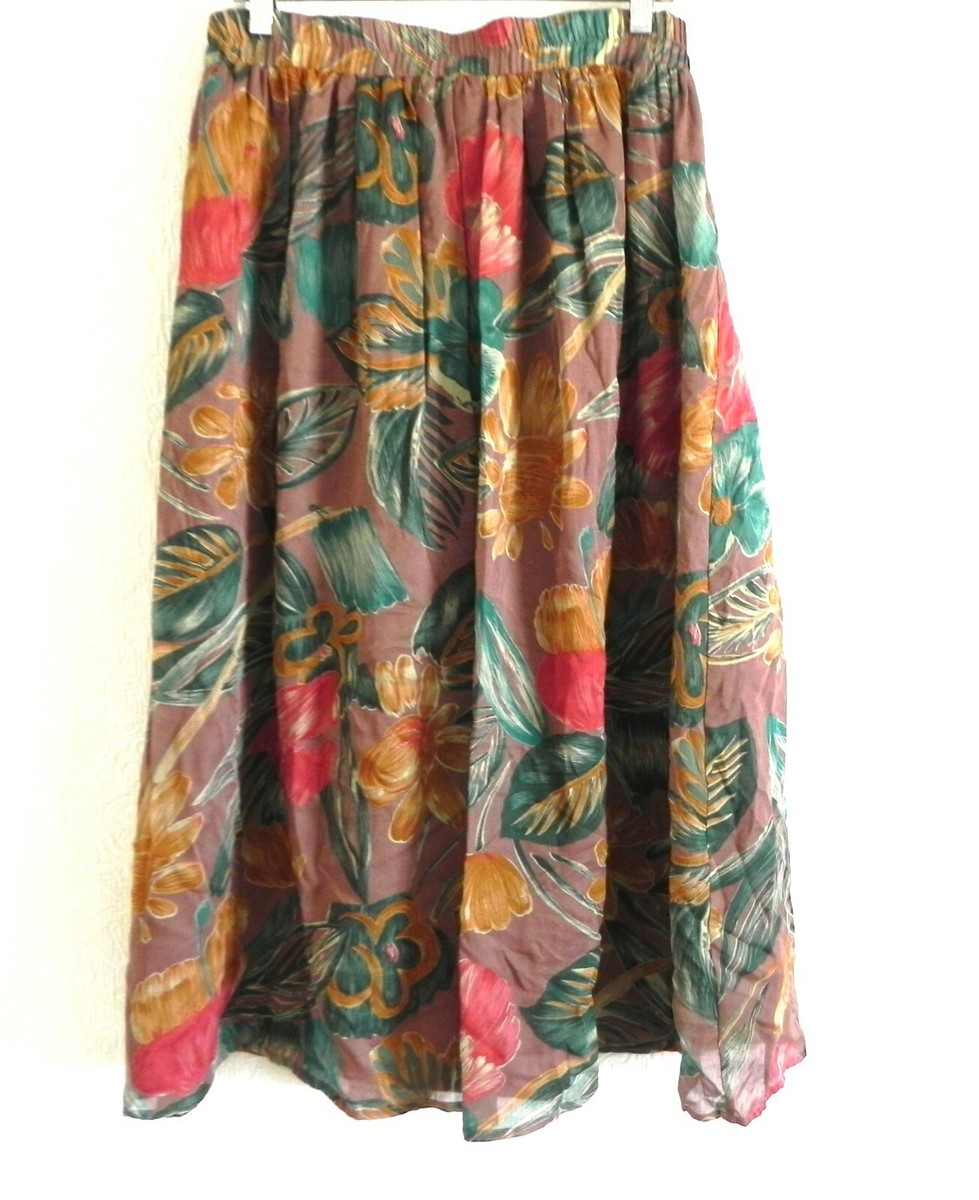 Vtg Breckenridge Midi Skirt Elastic Waist Floral Rayon Size 20W(Fits US XL)
