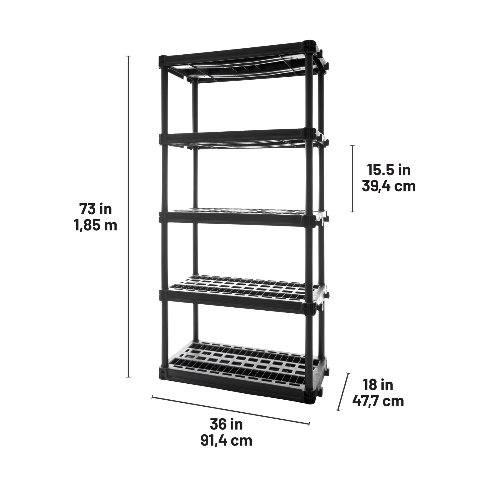 5Shelf Heavy Duty Storage Shelves,ImpactResistant Plastic Unit 750lb