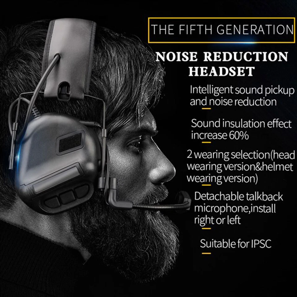 New Tactical Headset Pickup Noise Cancelling Headphones Communication Earphone - Image 3 of 4