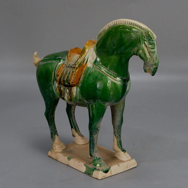 Estatua china de porcelana de caballo de guerra verde cerámica esmaltada tricolor Tang 9,0 pulgadas Foto 4 de 4