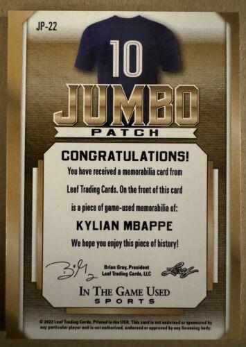 1/1 Kylian Mbappe 2022 Leaf In The Game Emerald Jumbo Jersey Patch Laundry Tag - Picture 2 of 4